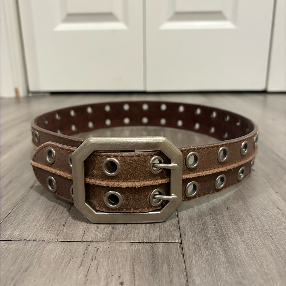Vera Pelle Genuine Brown Leather Belt with Silver Buckle